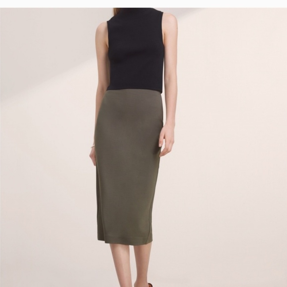 Aritzia Babaton olive midi skirt with back slit